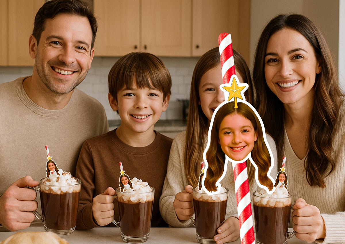 Personalised Christmas Party Straws Custom Face Toppers Festive Drinks Decoration Xmas Holiday Photo Tableware Gift