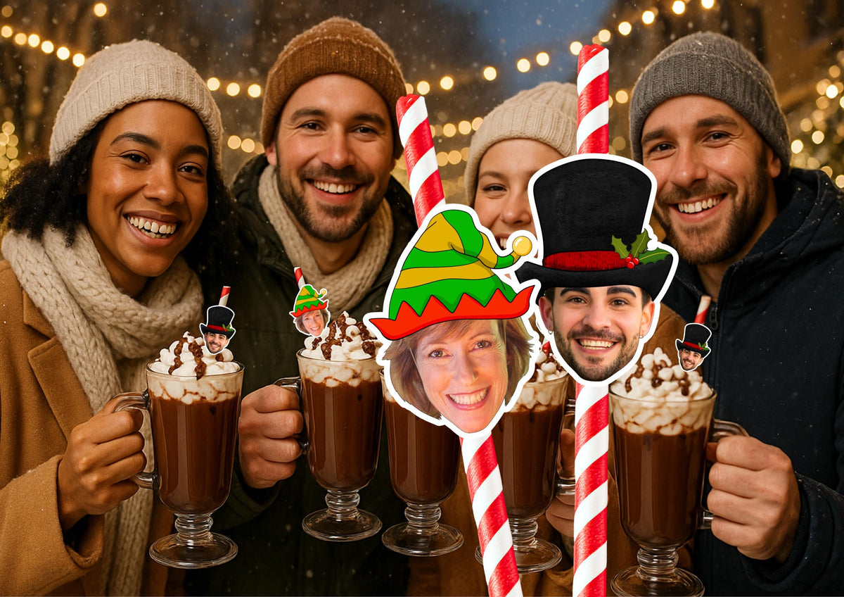 Personalised Christmas Party Straws Custom Face Toppers Festive Drinks Decoration Xmas Holiday Photo Tableware Gift