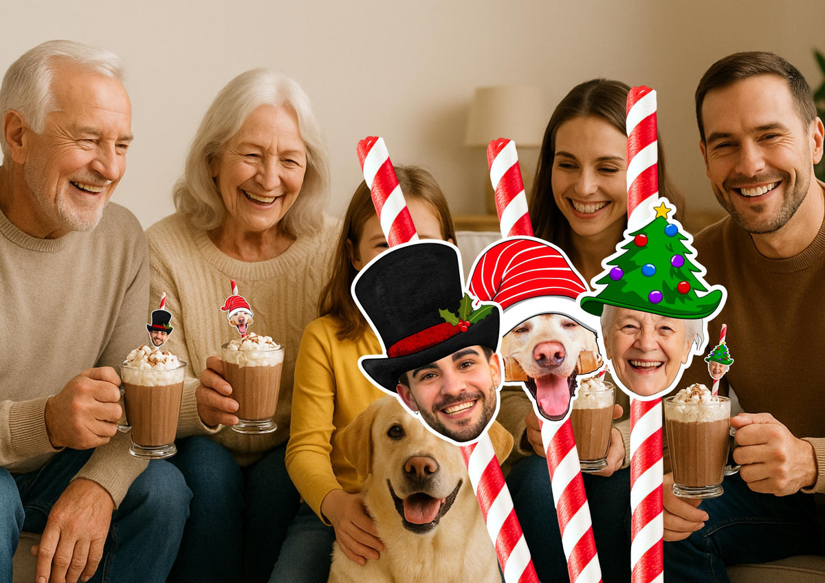 Personalised Christmas Party Straws Custom Face Toppers Festive Drinks Decoration Xmas Holiday Photo Tableware Gift