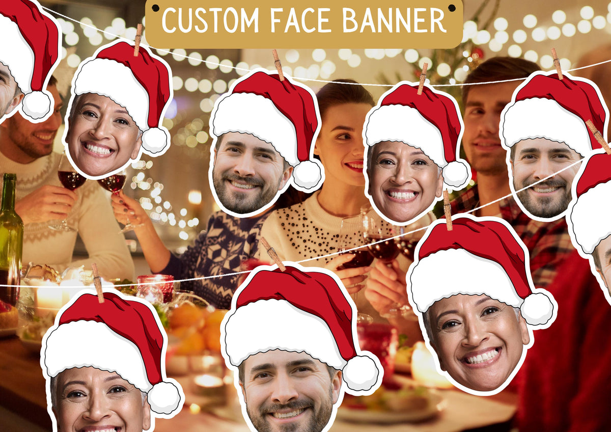 Custom Face Christmas Banner | Personalised Photo Garland | Funny Holiday Party Decoration Bunting
