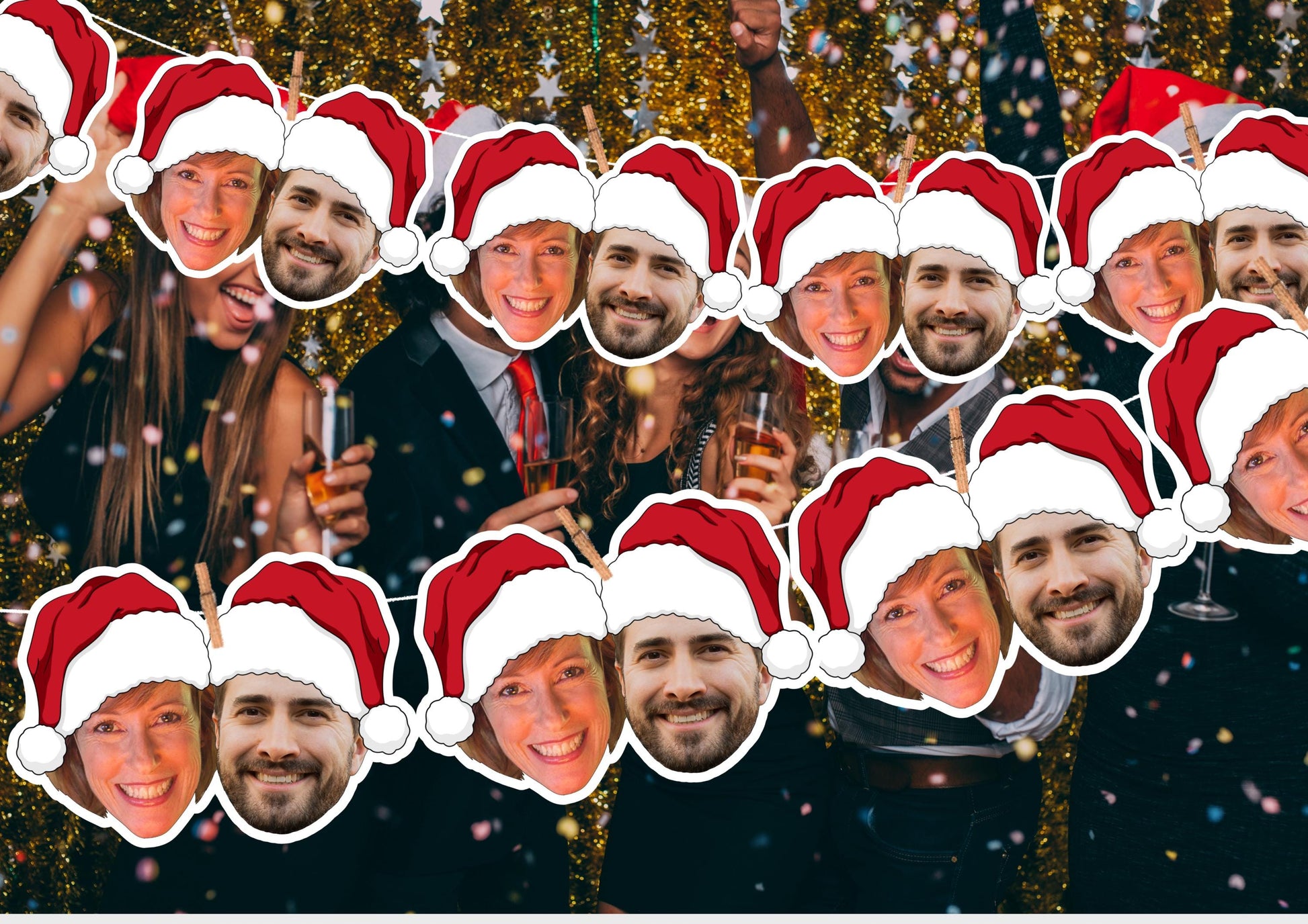 Custom Face Christmas Banner | Personalised Photo Garland | Funny Holiday Party Decoration Bunting
