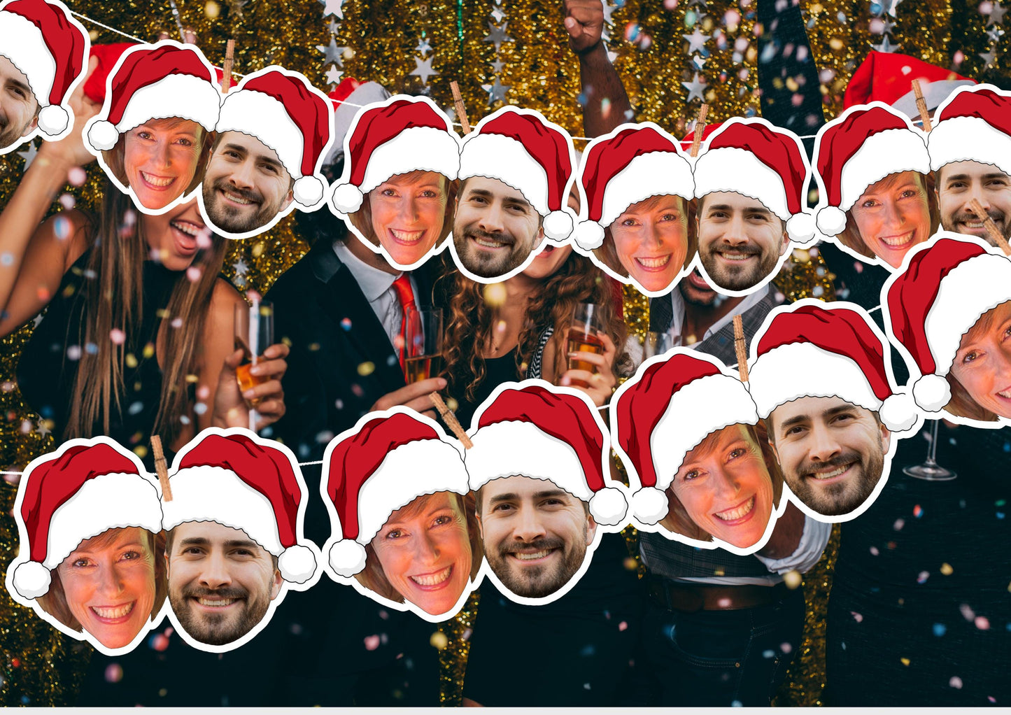 Custom Face Christmas Banner | Personalised Photo Garland | Funny Holiday Party Decoration Bunting