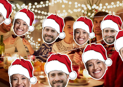 Custom Face Christmas Banner | Personalised Photo Garland | Funny Holiday Party Decoration Bunting