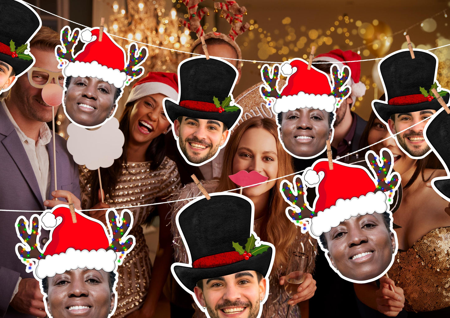 Custom Face Christmas Banner | Personalised Photo Garland | Funny Holiday Party Decoration Bunting