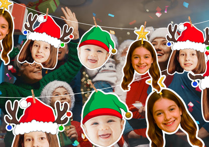 Custom Face Christmas Banner | Personalised Photo Garland | Funny Holiday Party Decoration Bunting