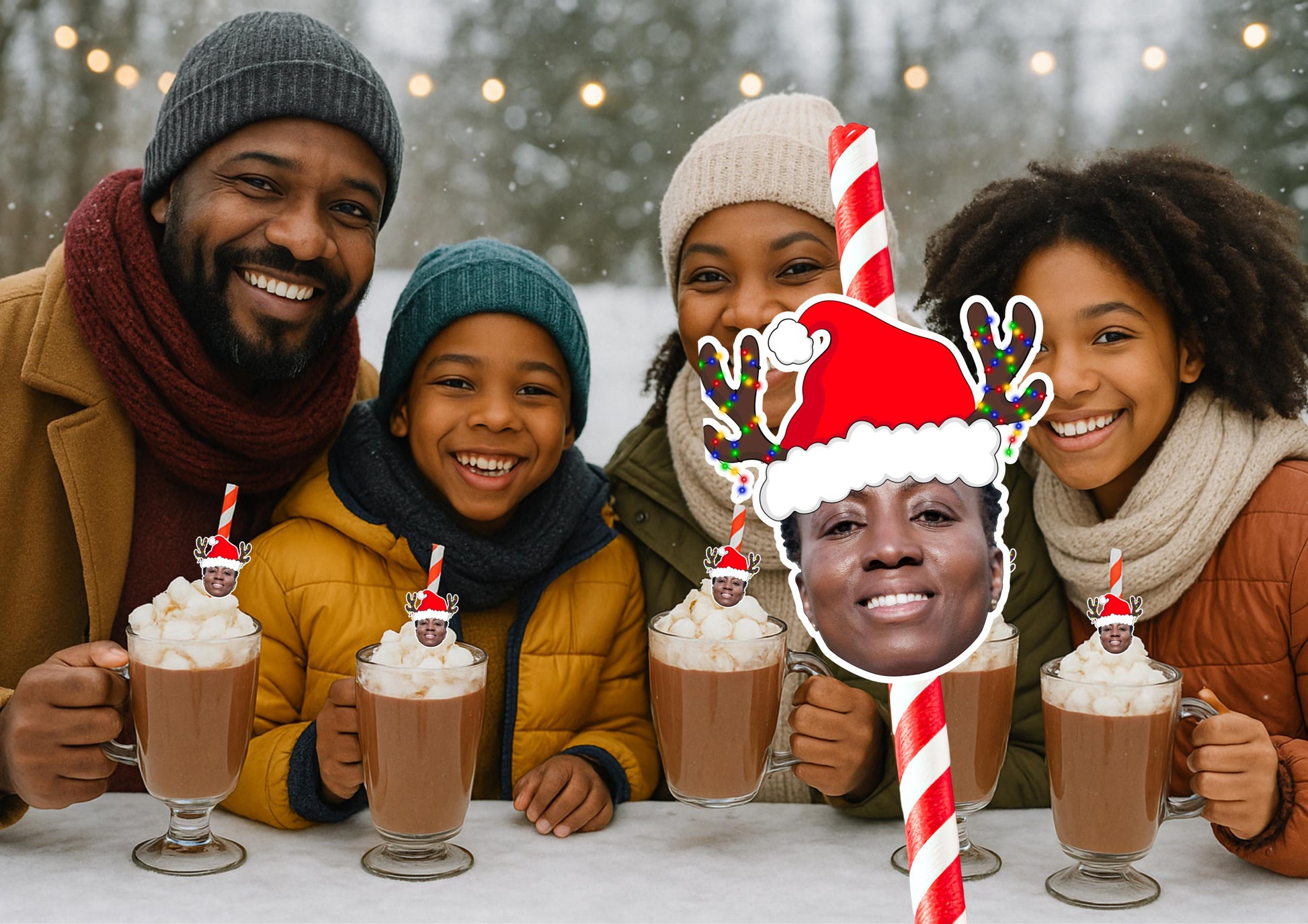 Personalised Christmas Party Straws Custom Face Toppers Festive Drinks Decoration Xmas Holiday Photo Tableware Gift