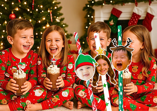 Personalised Christmas Party Straws Custom Face Toppers Festive Drinks Decoration Xmas Holiday Photo Tableware Gift
