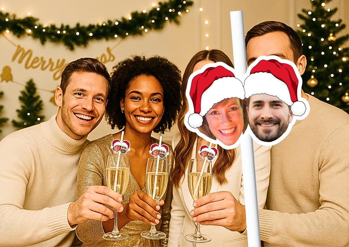 Personalised Christmas Party Straws Custom Face Toppers Festive Drinks Decoration Xmas Holiday Photo Tableware Gift