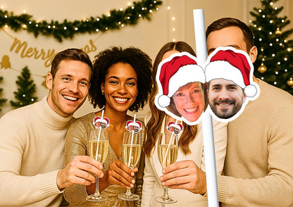 Personalised Christmas Party Straws Custom Face Toppers Festive Drinks Decoration Xmas Holiday Photo Tableware Gift
