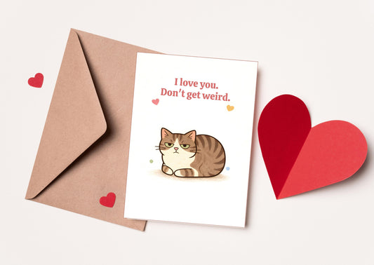 I Love You Don't Get Weird Cat Valentine's Day Card | Funny Pet Romance Greeting for Cat Lover | Humorous Anniversary Gift