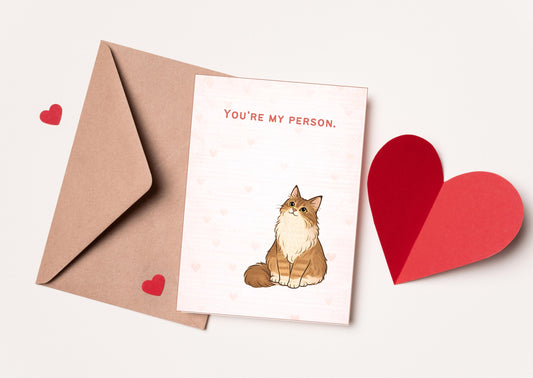 You're My Person Cat Valentine's Day Card Sweet Love Note for Pet Lovers Cute Feline Romance Greeting