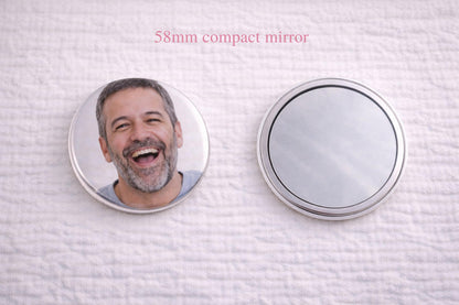 Personalised Pocket Mirror 58mm Custom Photo Compact Handbag Gift Funny Face Small Bridesmaid Present
