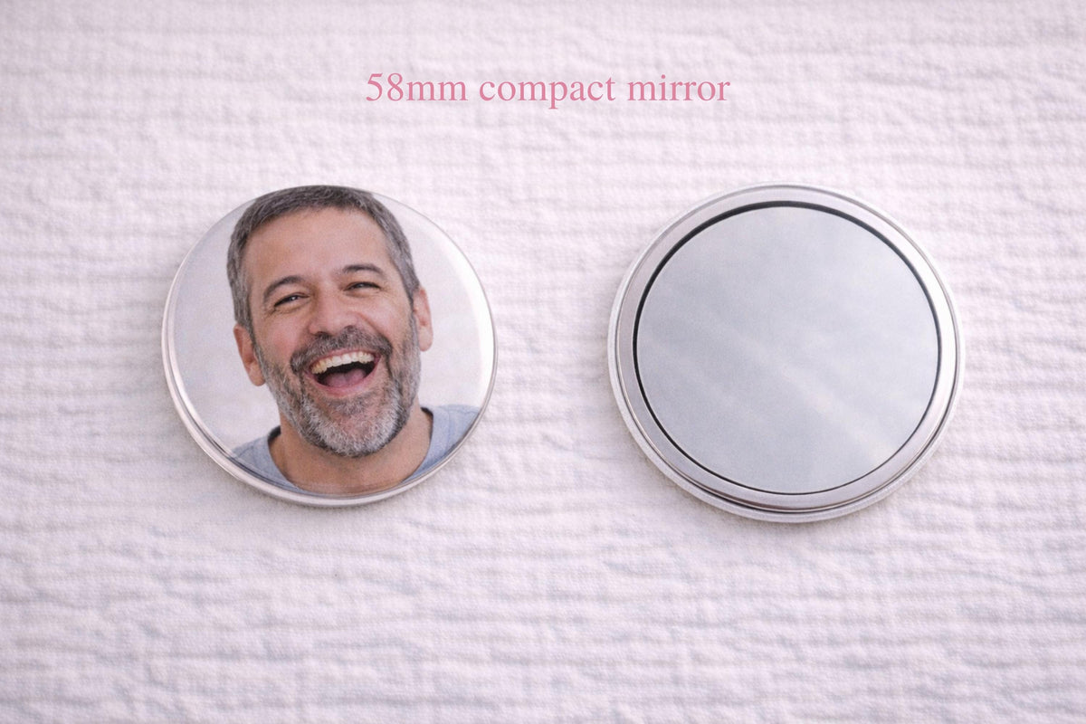 Personalised Pocket Mirror 58mm Custom Photo Compact Handbag Gift Funny Face Small Bridesmaid Present