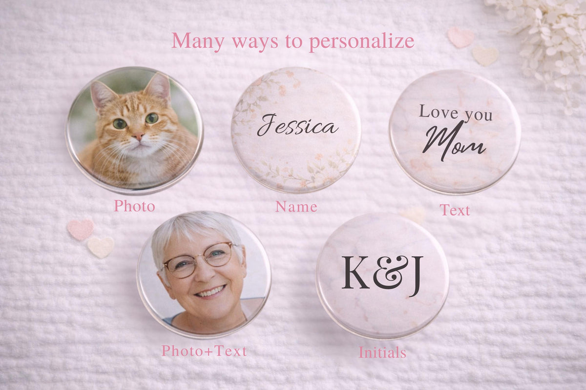 Personalised Pocket Mirror 58mm Custom Photo Compact Handbag Gift Funny Face Small Bridesmaid Present