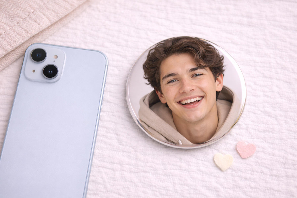 Personalised Pocket Mirror 58mm Custom Photo Compact Handbag Gift Funny Face Small Bridesmaid Present