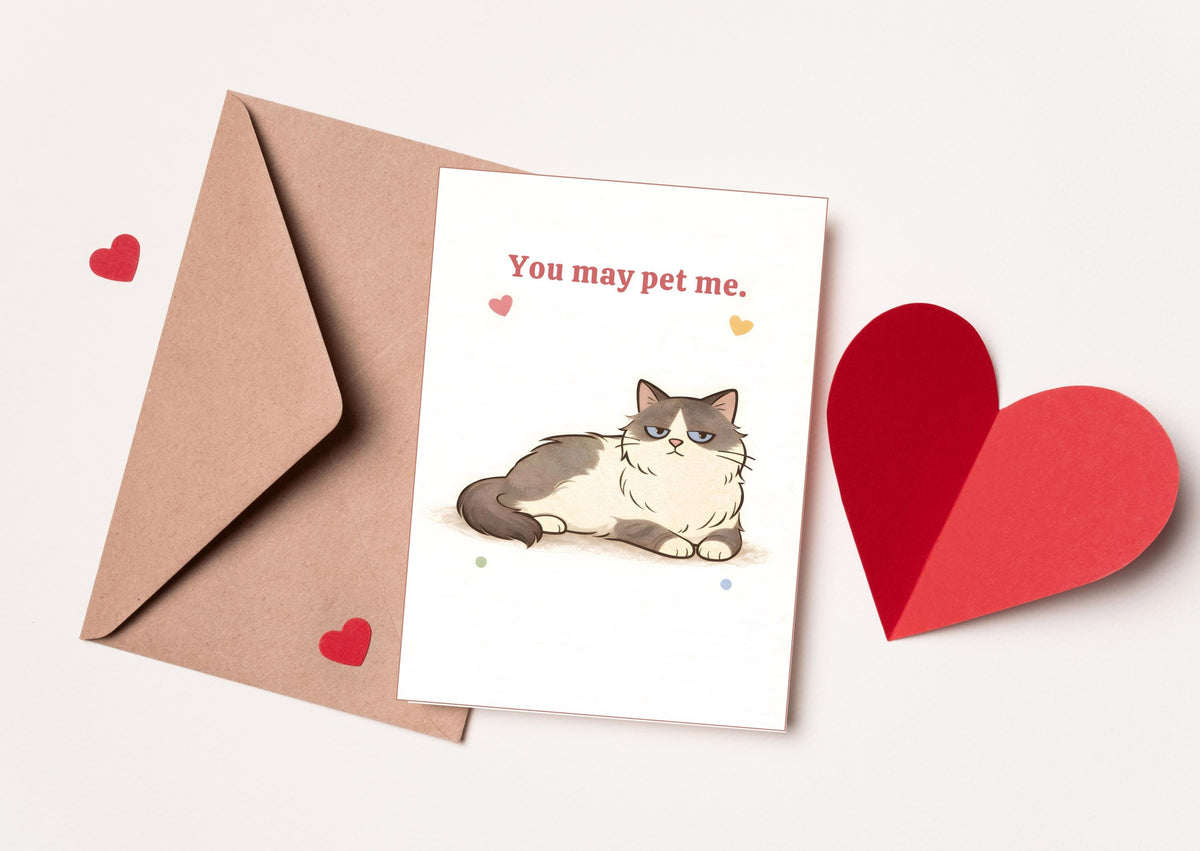 You May Pet Me Cat Valentine's Day Card - Cute Funny Love Card for Cat Lovers