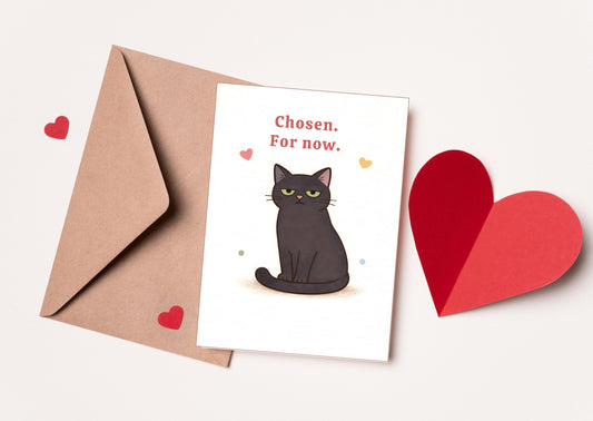 Chosen For Now Cat Valentine's Day Card | Funny Pet Lover Gift | Cute Illustrated Greeting