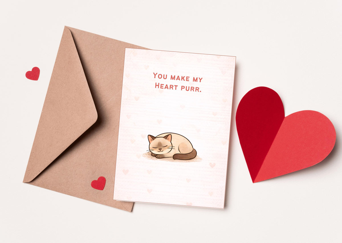 You Make My Heart Purr Cat Valentine's Day Card | Cute Love Card for Pet Lovers