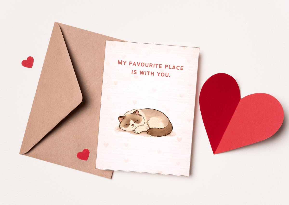 My Favourite Place Is With You Cat Valentine's Day Card | Sweet Love Greeting for Pet Lovers | Romantic Feline Themed Gift