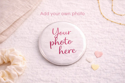 Personalised Pocket Mirror 58mm Custom Photo Compact Handbag Gift Funny Face Small Bridesmaid Present