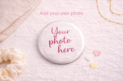 Personalised Pocket Mirror 58mm Custom Photo Compact Handbag Gift Funny Face Small Bridesmaid Present