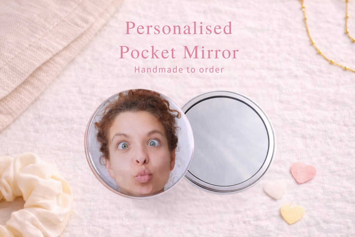 Personalised Pocket Mirror 58mm Custom Photo Compact Handbag Gift Funny Face Small Bridesmaid Present