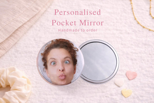 Personalised Pocket Mirror 58mm Custom Photo Compact Handbag Gift Funny Face Small Bridesmaid Present