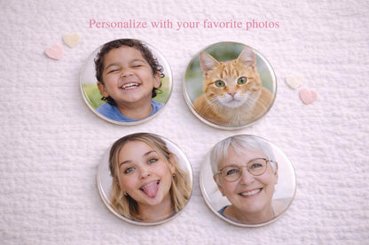 Personalised Pocket Mirror 58mm Custom Photo Compact Handbag Gift Funny Face Small Bridesmaid Present