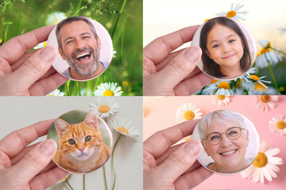 Personalised Pocket Mirror 58mm Custom Photo Compact Handbag Gift Funny Face Small Bridesmaid Present