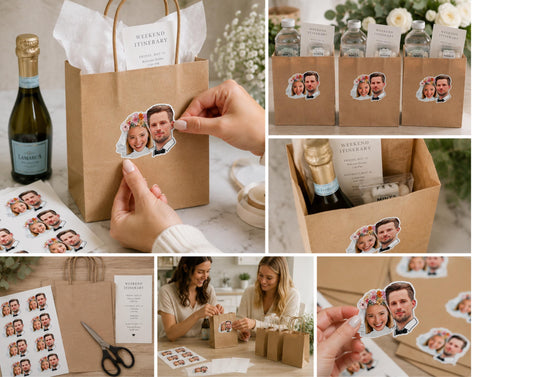Custom Wedding Face Stickers for Every Celebration | Hen Stag Birthday engagement Baby Shower Pet Party Favour Labels