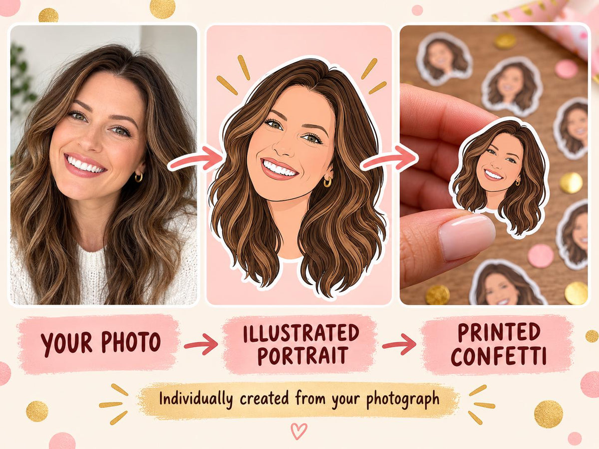 Custom Illustrated Graduation Confetti - Personalized Cartoon Portrait from Photo, Grad Party Table Decor & Keepsake Gift