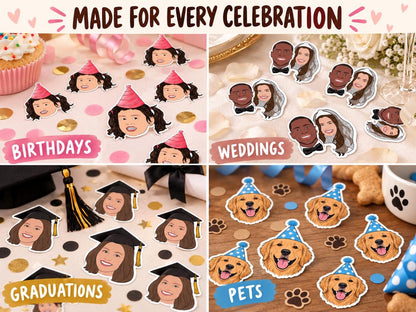 Custom Illustrated Face Confetti, Personalised Cartoon Portrait from Photo, Birthday, Wedding, Graduation & Pet Party Decorations