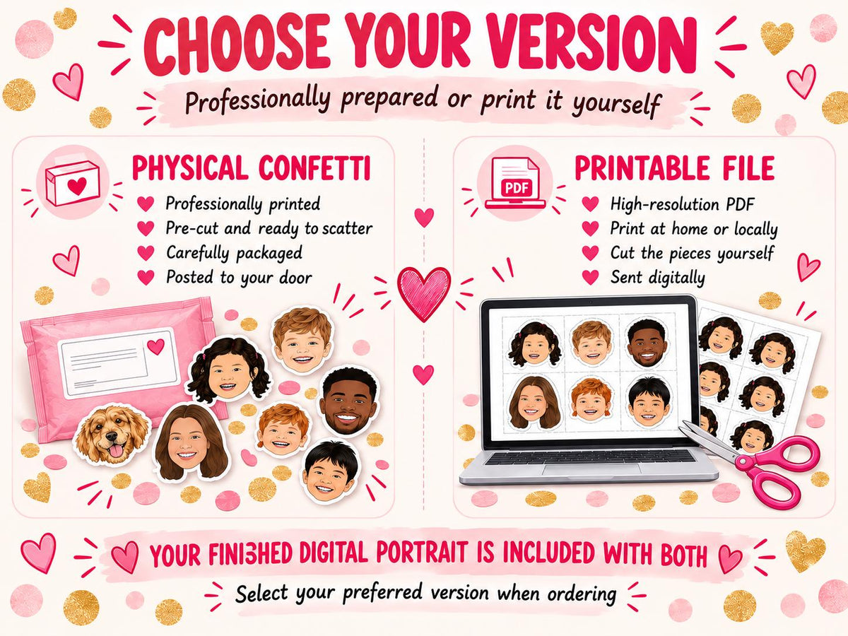 Custom Illustrated Hen Party & Stag Do Confetti - Personalised Cartoon Portrait from Photo, Bride Groom Table Decorations
