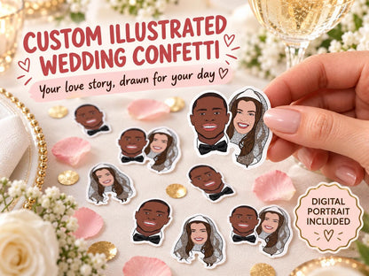 Custom Illustrated Wedding Confetti - Personalised Couple Portrait from Photo, Hen Party & Bridal Shower Table Decor