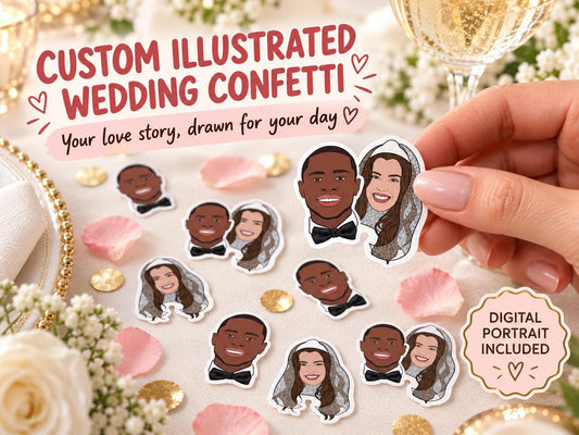 Custom Illustrated Wedding Confetti - Personalised Couple Portrait from Photo, Hen Party & Bridal Shower Table Decor