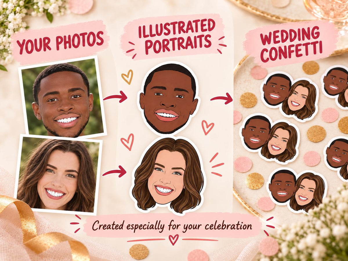 Custom Illustrated Wedding Confetti - Personalised Couple Portrait from Photo, Hen Party & Bridal Shower Table Decor