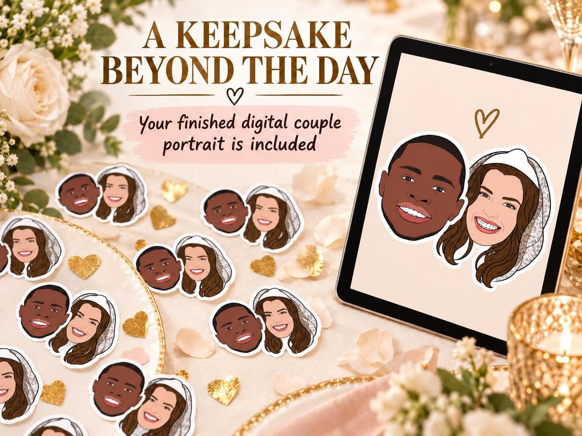 Custom Illustrated Wedding Confetti - Personalised Couple Portrait from Photo, Hen Party & Bridal Shower Table Decor