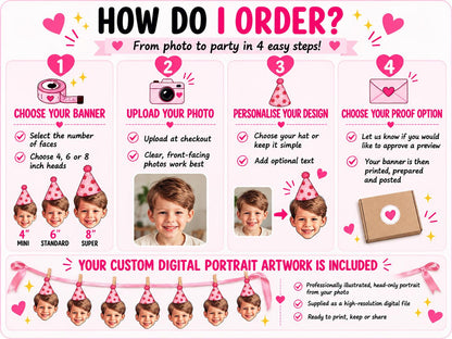 Personalised Hen Party Banner with Custom Bride Face Illustration - Funny Bridal Bunting Decoration
