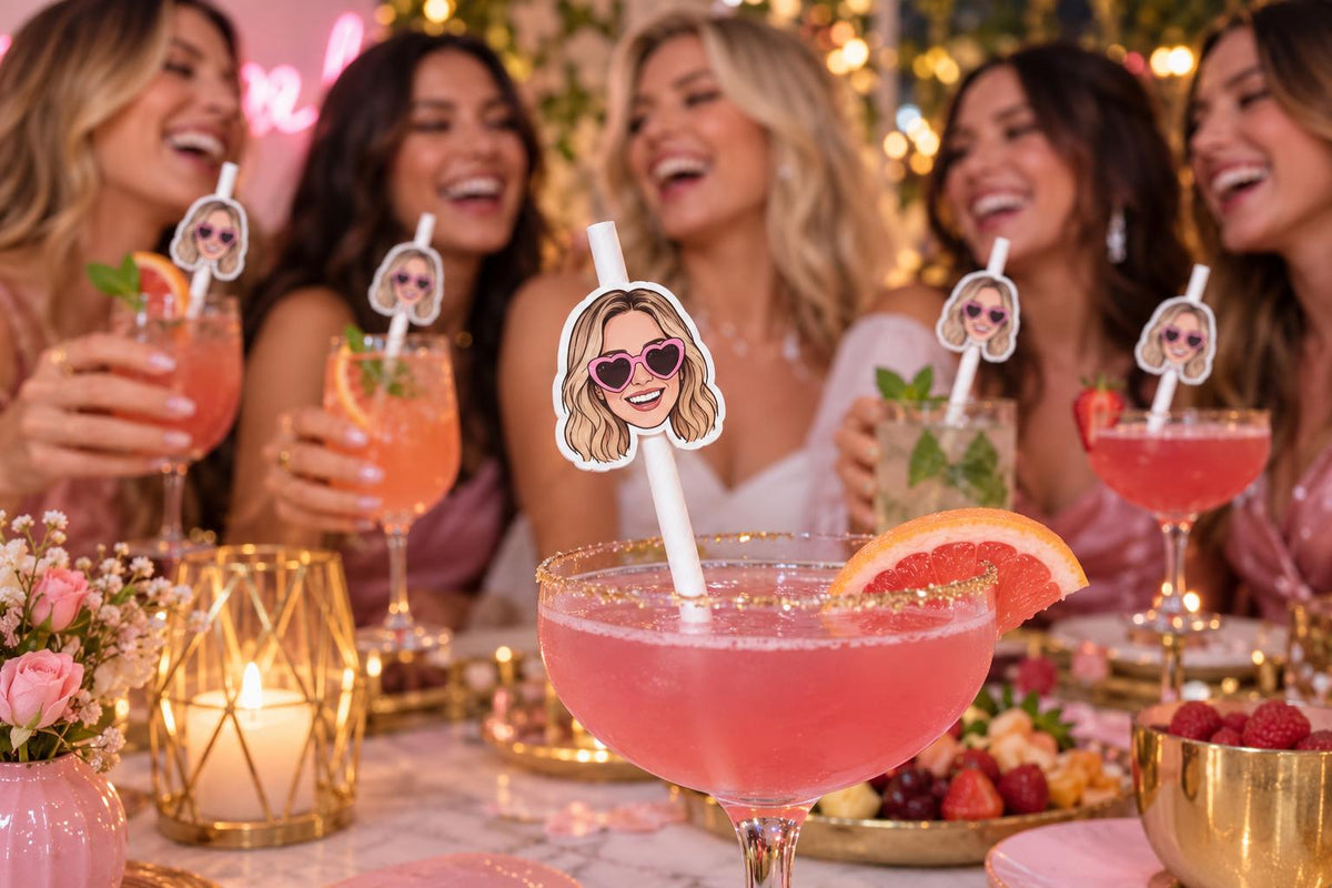 Personalised Illustrated Retirement Straws - Custom Portrait Drink Toppers for Retirement Party Decor