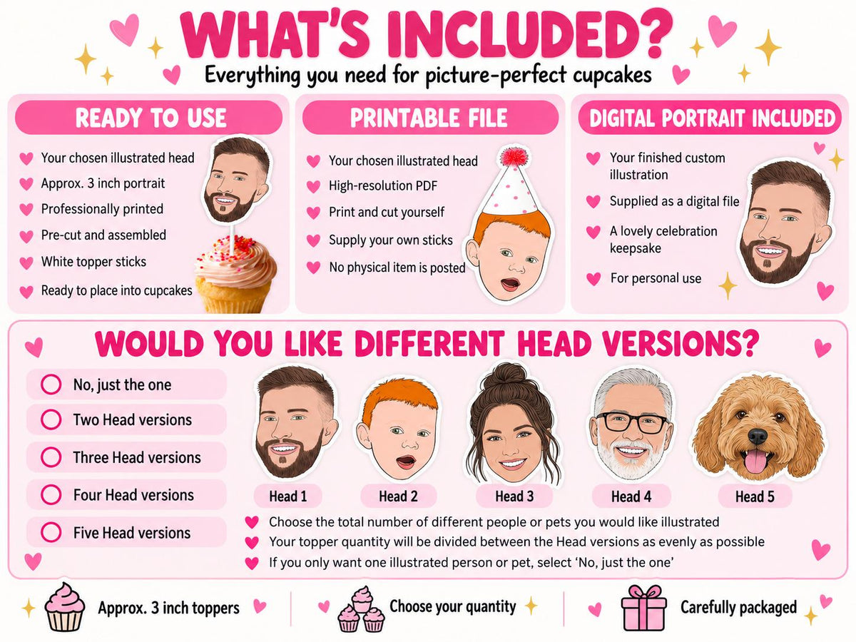 Personalised Wedding Cupcake Toppers - Custom Illustrated Bride and Groom Portrait Cake Decor
