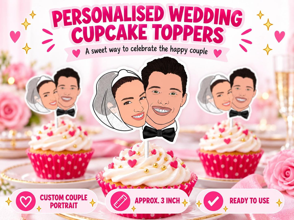 Personalised Birthday Cupcake Toppers - Custom Illustrated Face Party Decorations, Funny Cartoon Portrait Milestone Gift