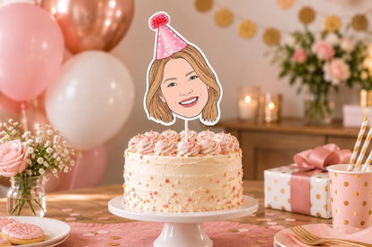 Personalised Illustrated Cake Topper - Custom Face Portrait from Photo, One or Two Heads
