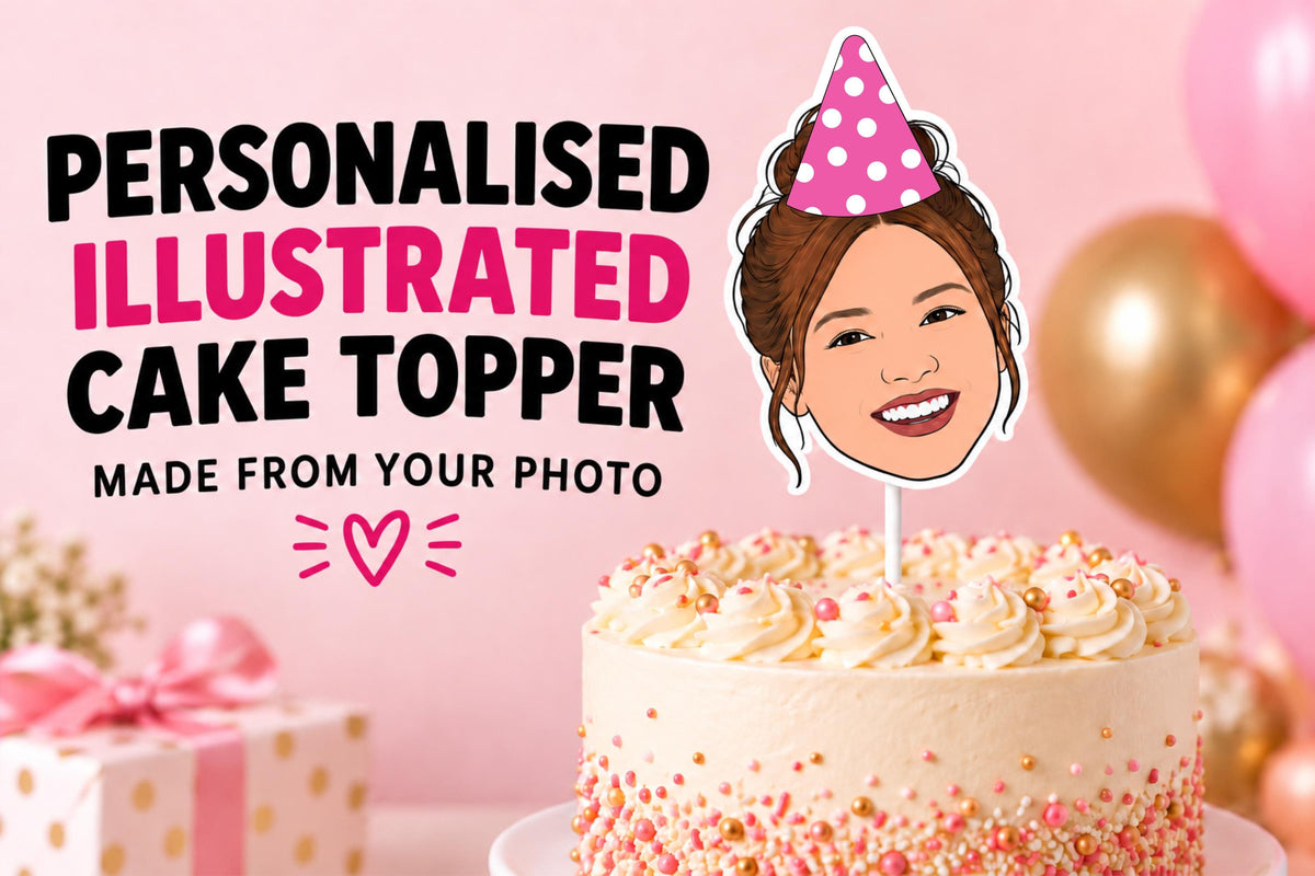 Personalised Illustrated Cake Topper - Custom Face Portrait from Photo, One or Two Heads