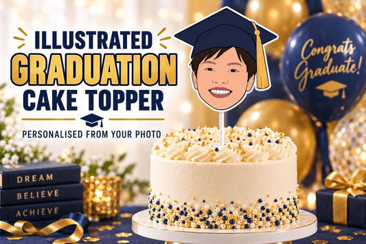 Personalised Graduation Cake Topper - Custom Illustrated Graduate Portrait with Cap for Grad Party Decor