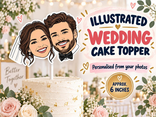 Personalised Wedding Cake Topper - Custom Illustrated Bride and Groom Portrait Keepsake