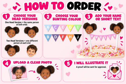 Personalised Wedding Cake Bunting - Custom Illustrated Couple Name Topper for Bride and Groom