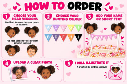 Personalised Graduation Cake Bunting - Custom Illustrated Grad Topper with Name