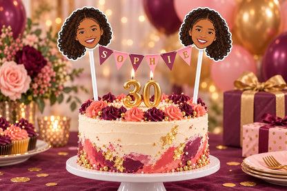 Personalised Graduation Cake Bunting - Custom Illustrated Grad Topper with Name