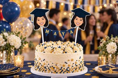 Personalised Wedding Cake Bunting - Custom Illustrated Couple Name Topper for Bride and Groom