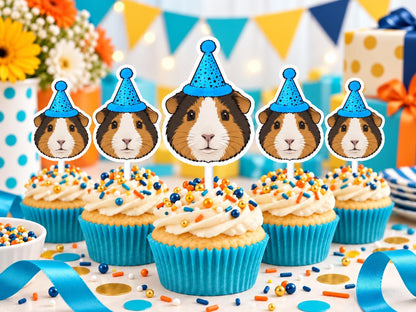 Personalized Pet Cupcake Toppers - Custom Illustrated Dog or Cat Portrait Party Decorations for Birthdays